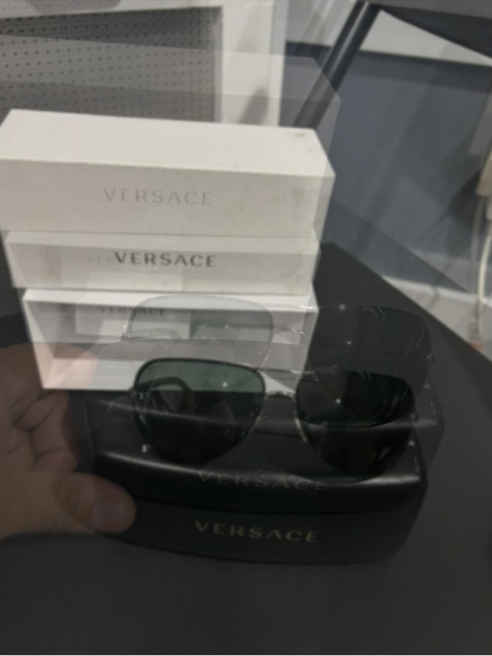 Versace Men's Black Aviator Sunglasses with Dark Lenses